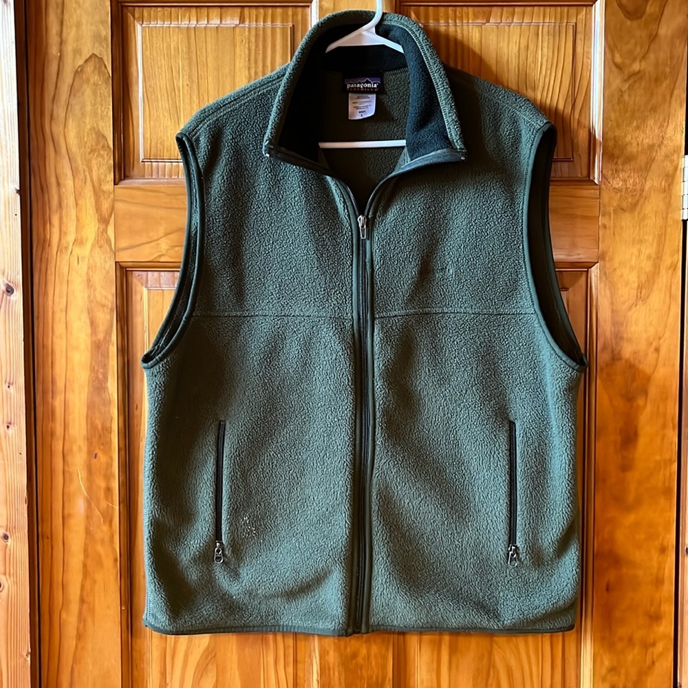 Vintage Patagonia Synchilla Vest Mens L Green Full Zip Fleece Zip Pockets